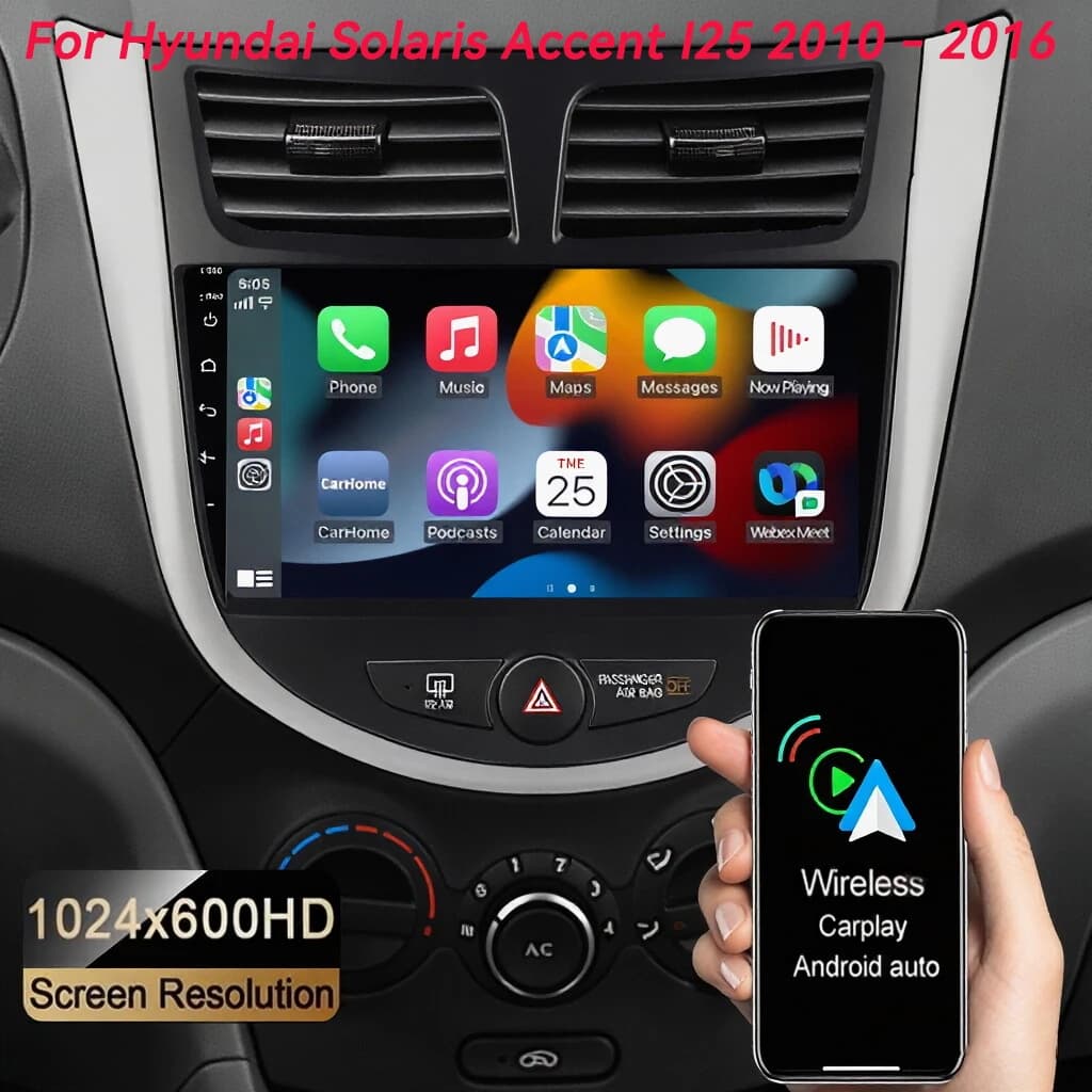 Autoradio Android 16 con Carplay per Hyundai Solaris Verna Accent 1 2010-2016, Lettore Multimediale GPS