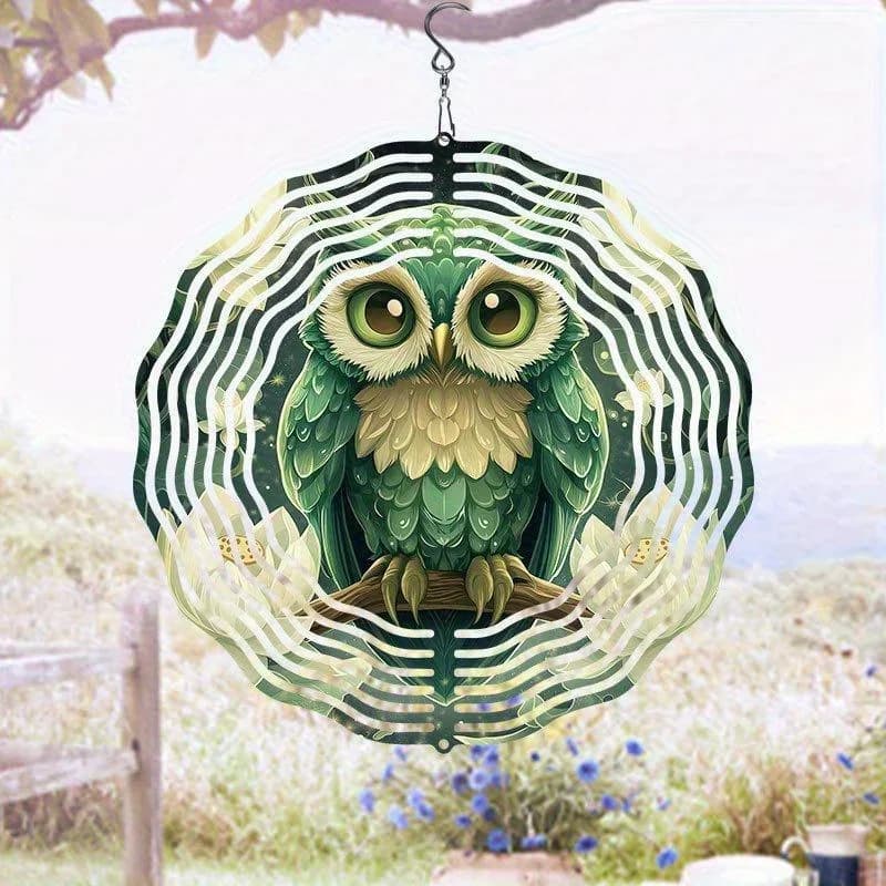 Metal Wind Chime, Laser Owl Holographic Wind Chime Decor Rotating 360°, Weatherproof Outdoor Wind Chime Hanging Decor Garden