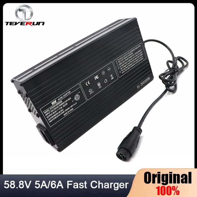 Caricabatterie rapido originale Teverun 58,8 V 5A per mini scooter elettrico da caccia 52 V Parte caricabatterie rapido 6A verificata a 3 pin
