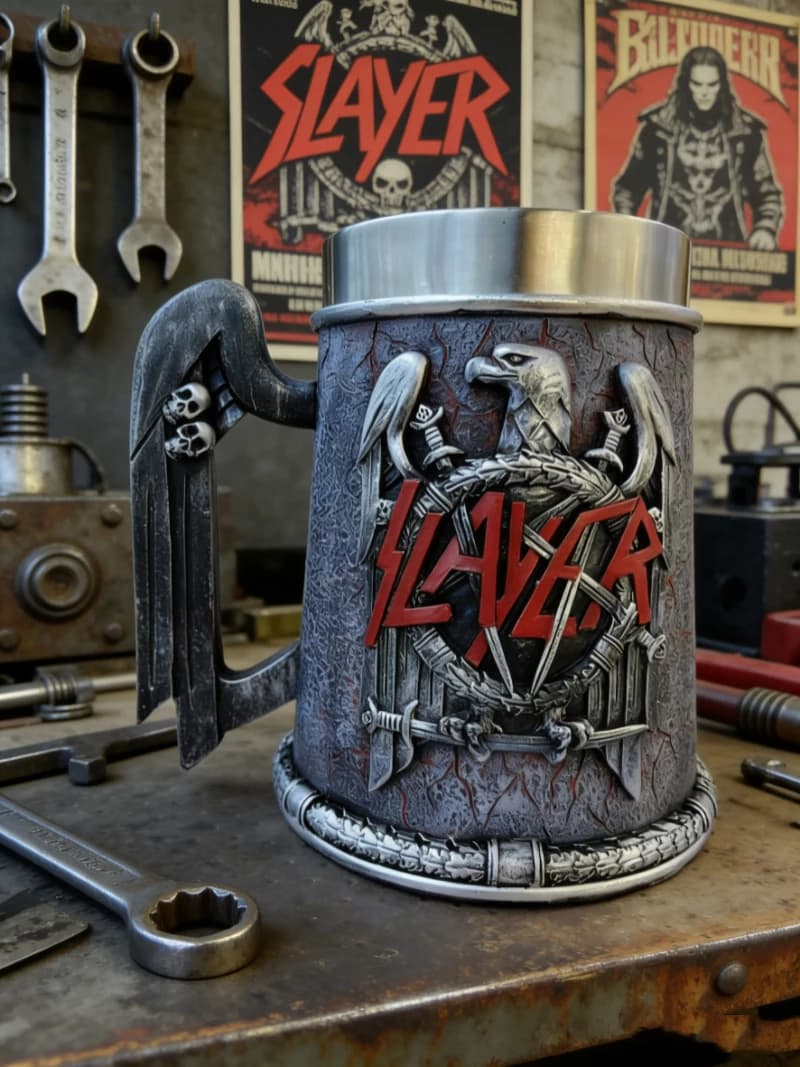 Boccale da Birra in Resina a Tema Heavy Metal con Teschio d'Aquila in Rilievo, Decorazione per Bar