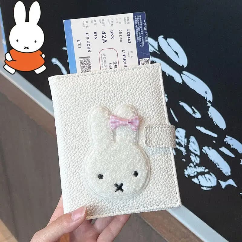 Miffy Leather Passport Holder Ins Korean Fashion Storage Card Bag Travel Ticket Holder Passport Bag Portable Carry On Bag
