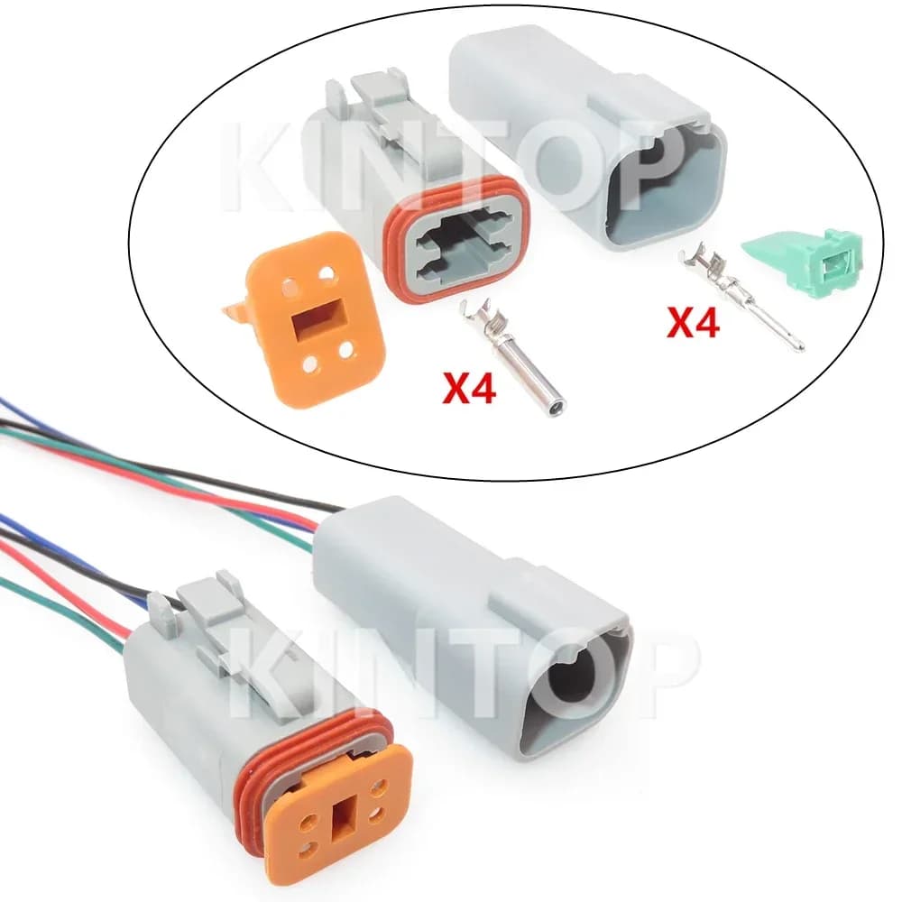 Set di 4 Connettori Elettrici AT04-4P AT06-4S AC per Assemblaggio Automobilistico, Terminali Maschio e Femmina per Cablaggio Auto DT04-4P DT06-4S