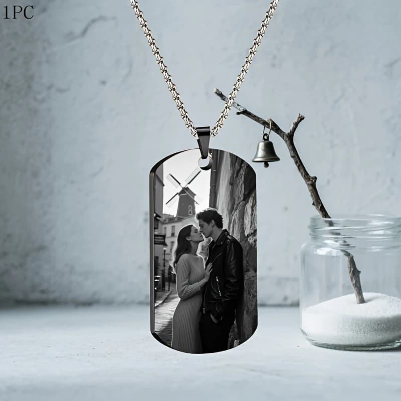 Custom Personalized Couple Necklace, Double-Sided Laser Engraving, Custom Picture/Text, Gift for Couples, Family, And Friends