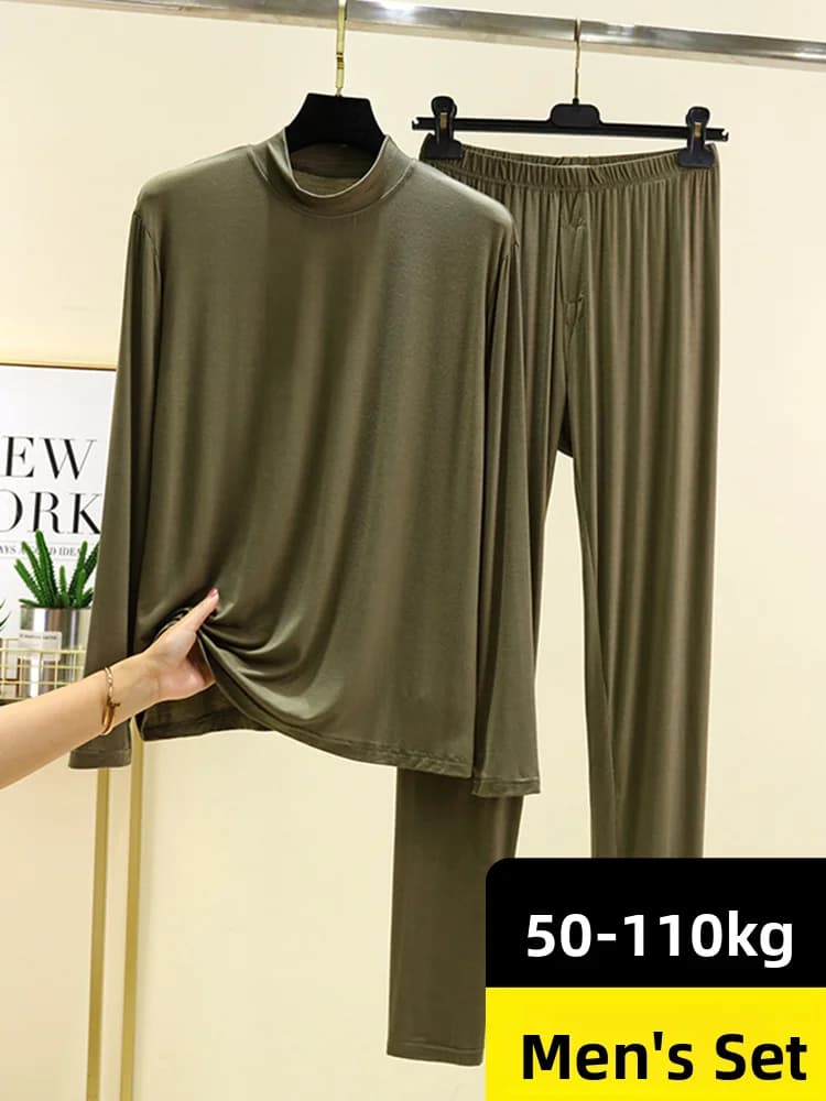 Set Pigiama da Uomo in Modal a Collo Alto a Mezza Manica, Sottile, per Autunno, Abbigliamento da Casa, Comodo Set Intimo, T-Shirt