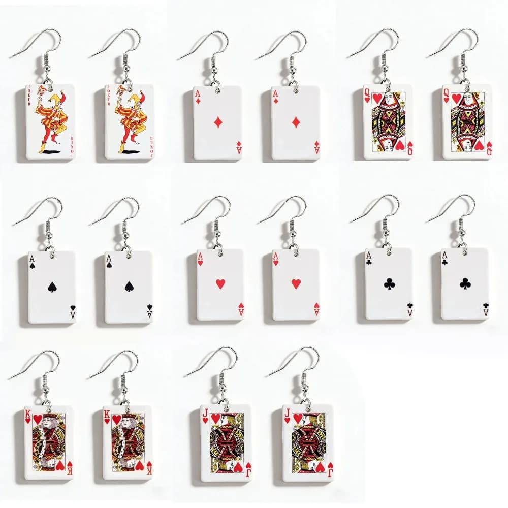 2D Funny Poker Card Acrylic Earrings Simulation Playing Card Creative Pendant Earrings for Women Girls Party Jewelry Gift