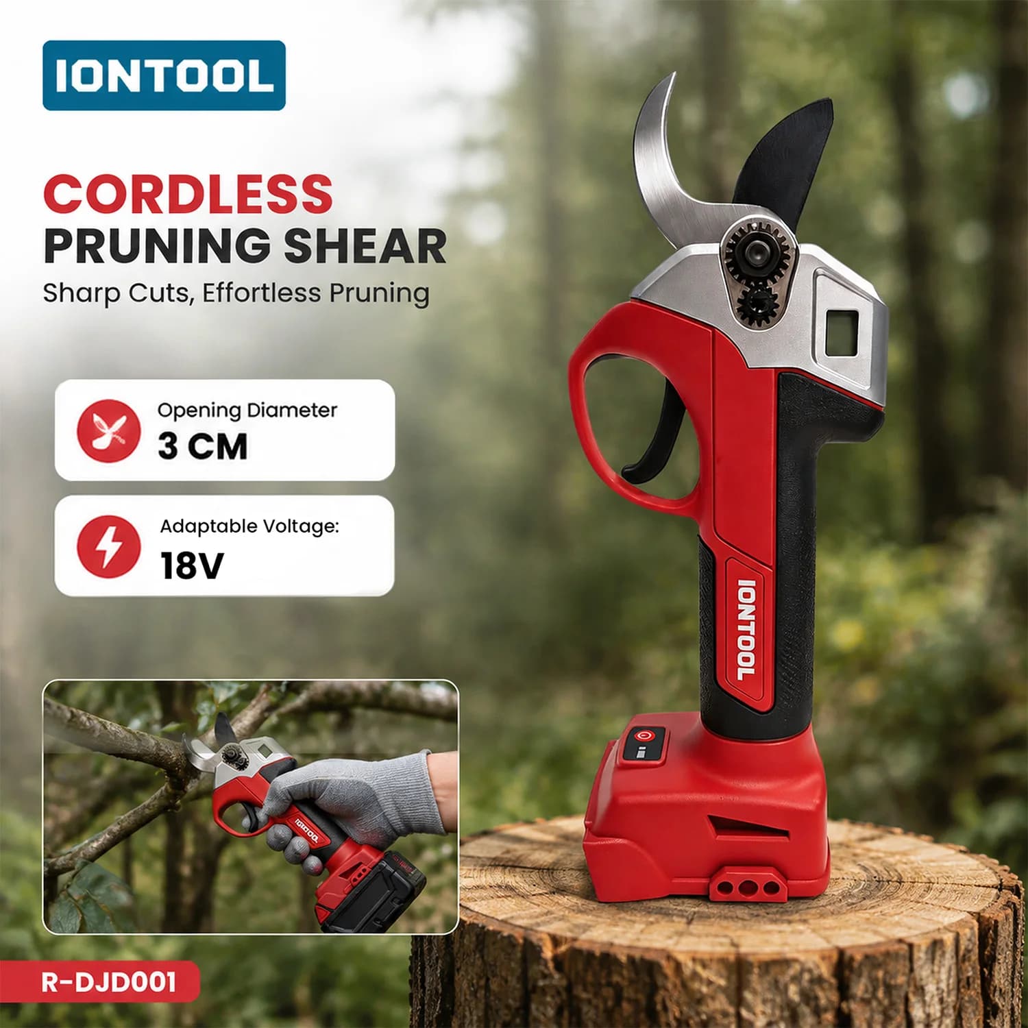 IONTOOL Red Cordless Pruning Shears Bare Unit Max 30mm Opening Fits 18V Battery for Household Garden Pruning