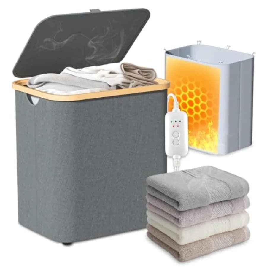 Towel Warmer and Laundry Basket 2-in-1 Foldable Towel Warmer for Bathroom with Removable Heating Bag 20/40/60Mins Fast Heating
