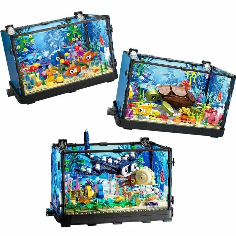 Set di blocchi da costruzione per acquario con luce, acquario, tartaruga marina, giocattolo da costruzione per bambini dai 14 anni in su, regalo, decorazione per la casa