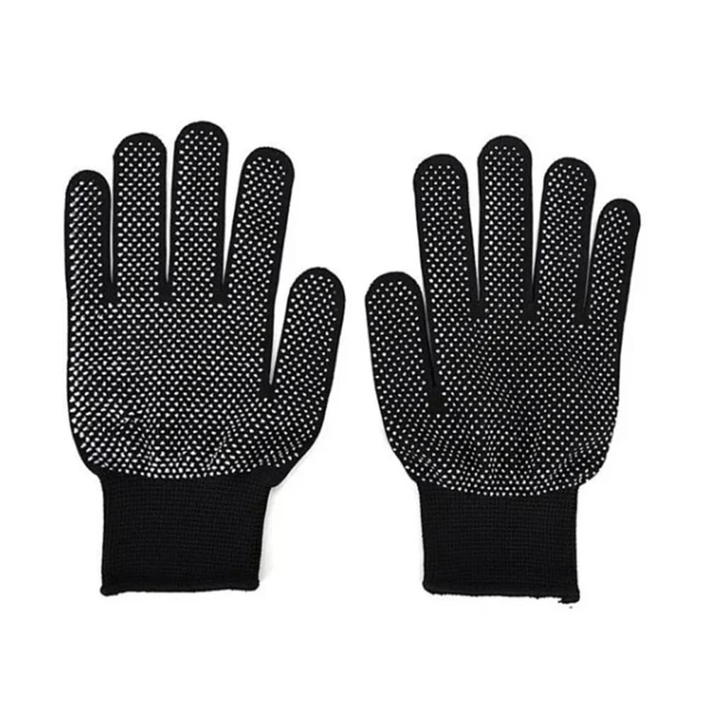 Styling Tool Professional Heat Avoid Gloves Soft Black Heat Proof Gloves Non-Slip Polyester Curling Iron Gloves Salon Use