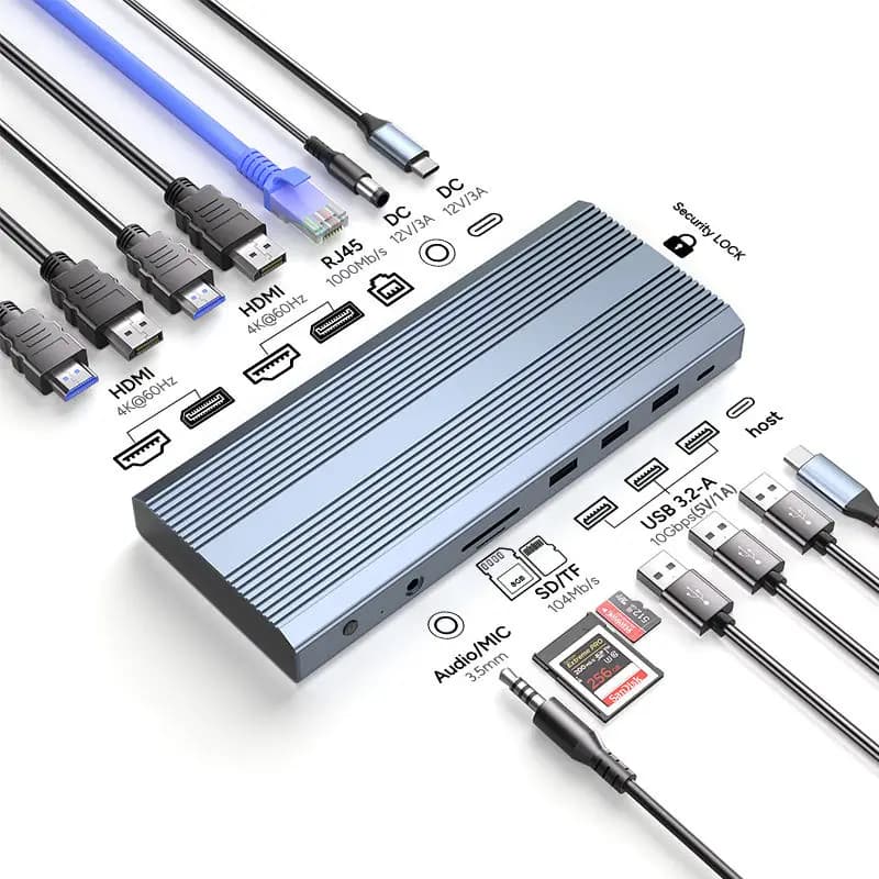 13 in 1 ricarica rapida tipo C PD 100W DP 4K 60Hz RJ45 1000M TF SD 3.0 Audio 3,5 mm USB a 3,2 HUB 4K Displaylink Docking Station