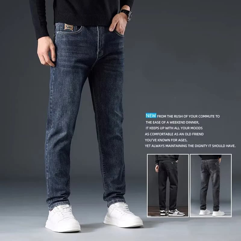 2026 Autumn New Men Stretch Straight Leg Jeans Male Fashion Business Casual Versatile Denim Pants Youth Popular Solid Trousers