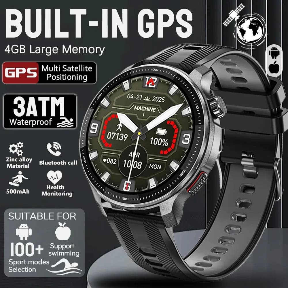 Sports GPS Smartwatch with Offline Map, 4GB Memory, Gorilla Anti-Explosion Glass, Quick Charging, 5ATM Waterproof, for Men 2026