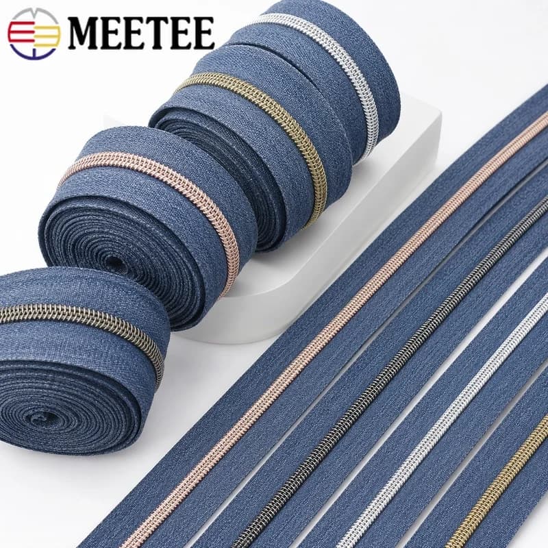 5/10Meters 5# Nylon Zipper Tape Denim Blue by the Meter Garment Sewing Plastic Clothes Zips Repair Kit DIY Backpack Accessories
