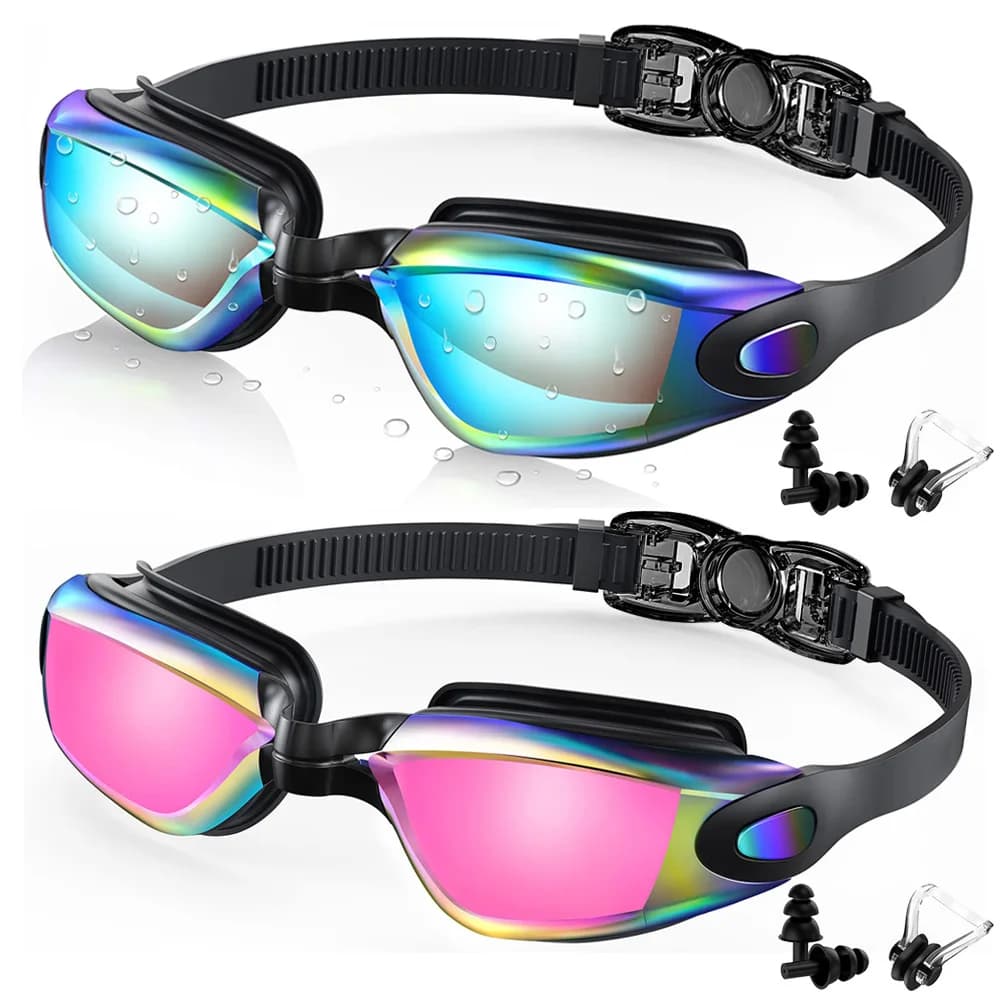 Pack of 2 swim glasses UV protection anti-fog swim glasses adjustable waterproof swim glasses professional for young adults