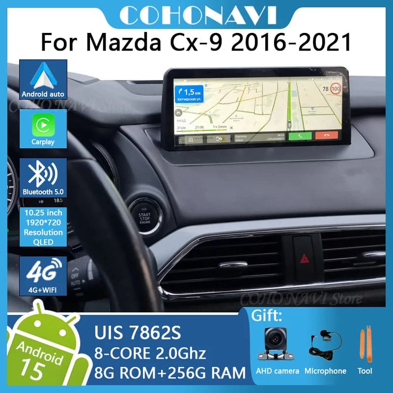 Doppio sistema 1920*720 per Mazda Cx-9 2016-2021 autoradio lettore Video multimediale navigazione GPS Android12 10.25 pollici 8 + 256G