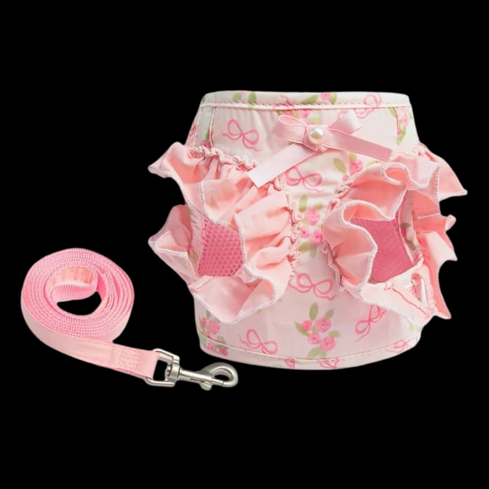 Dog Harness Leash Set Adjustable Escape Proof Breathable Flower Print Soft Comfortable No Pull Chest Strap Small Dogs Hot New