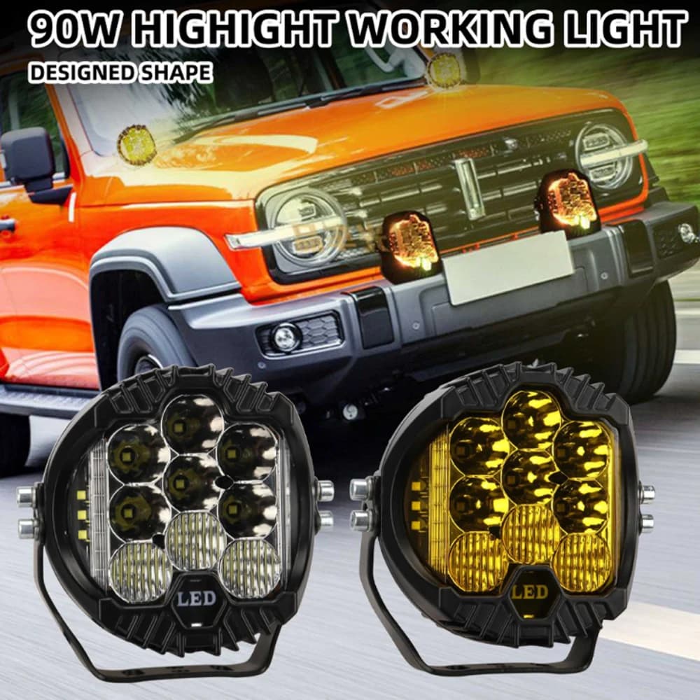 1/2 pz 5 POLLICI Auto Faretto A LED Barra di Lavoro A LED 90 W Fuoristrada Camion 4X4 ATV SUV Luci Ausiliarie Combo Lampada di Guida Faro Giallo