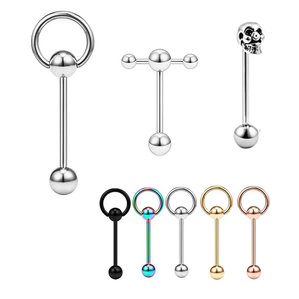 1pc 316L Stainless Steel Tongue Ring for Women Men Simple Round Circle Piercing Tongue Studs White Gold Color Body Jewelry Gift