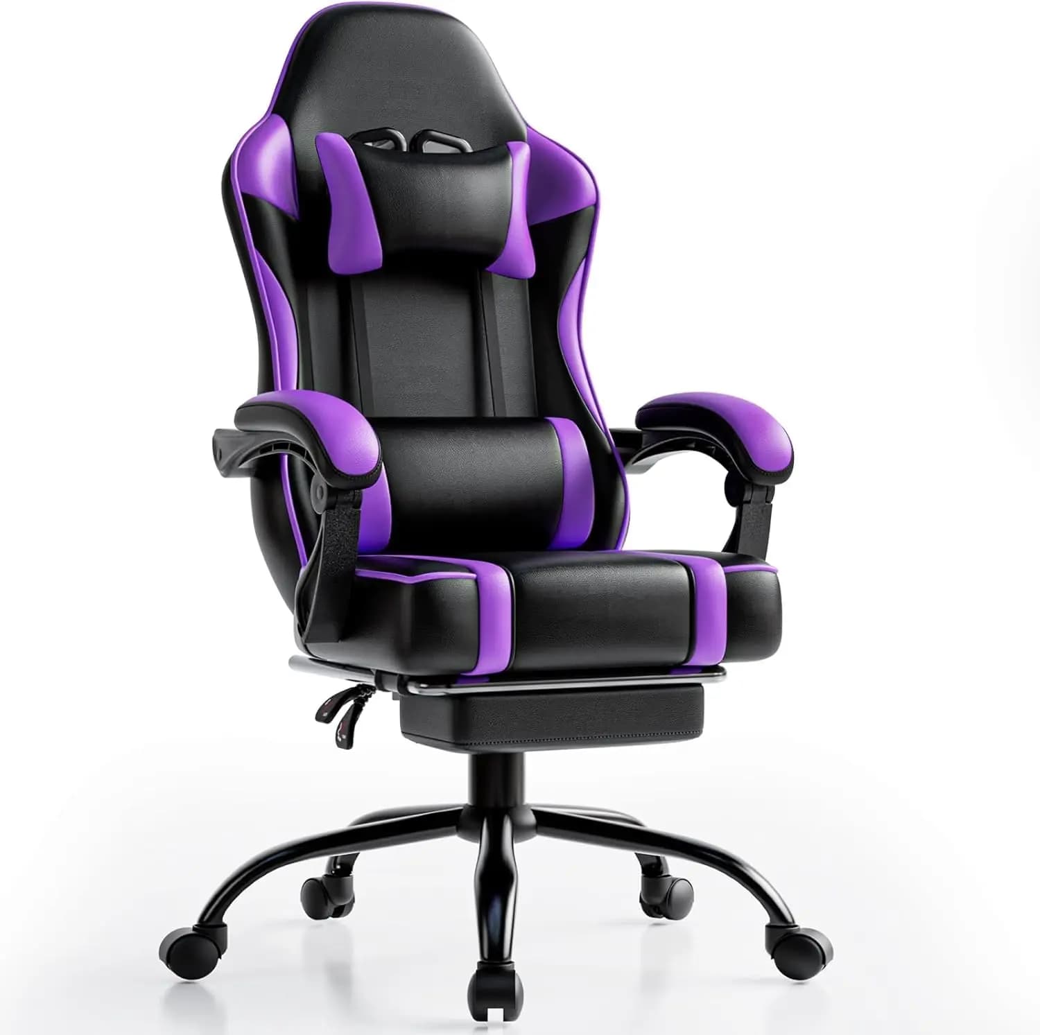 Sedia da gaming viola con poggiapiedi, supporto lombare ergonomico, regolabile in altezza, sedia da scrivania per computer