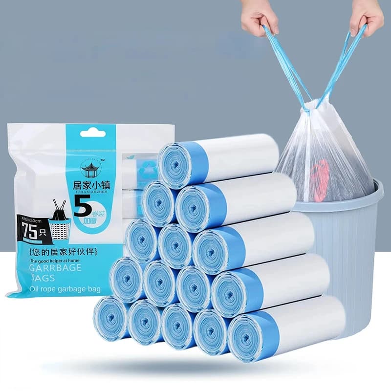 Household Drawstring Garbage Bags Handheld Plastic Trash Bin Liners Portable Drawstring Plastic Bags For Kitchen Bathroom Home