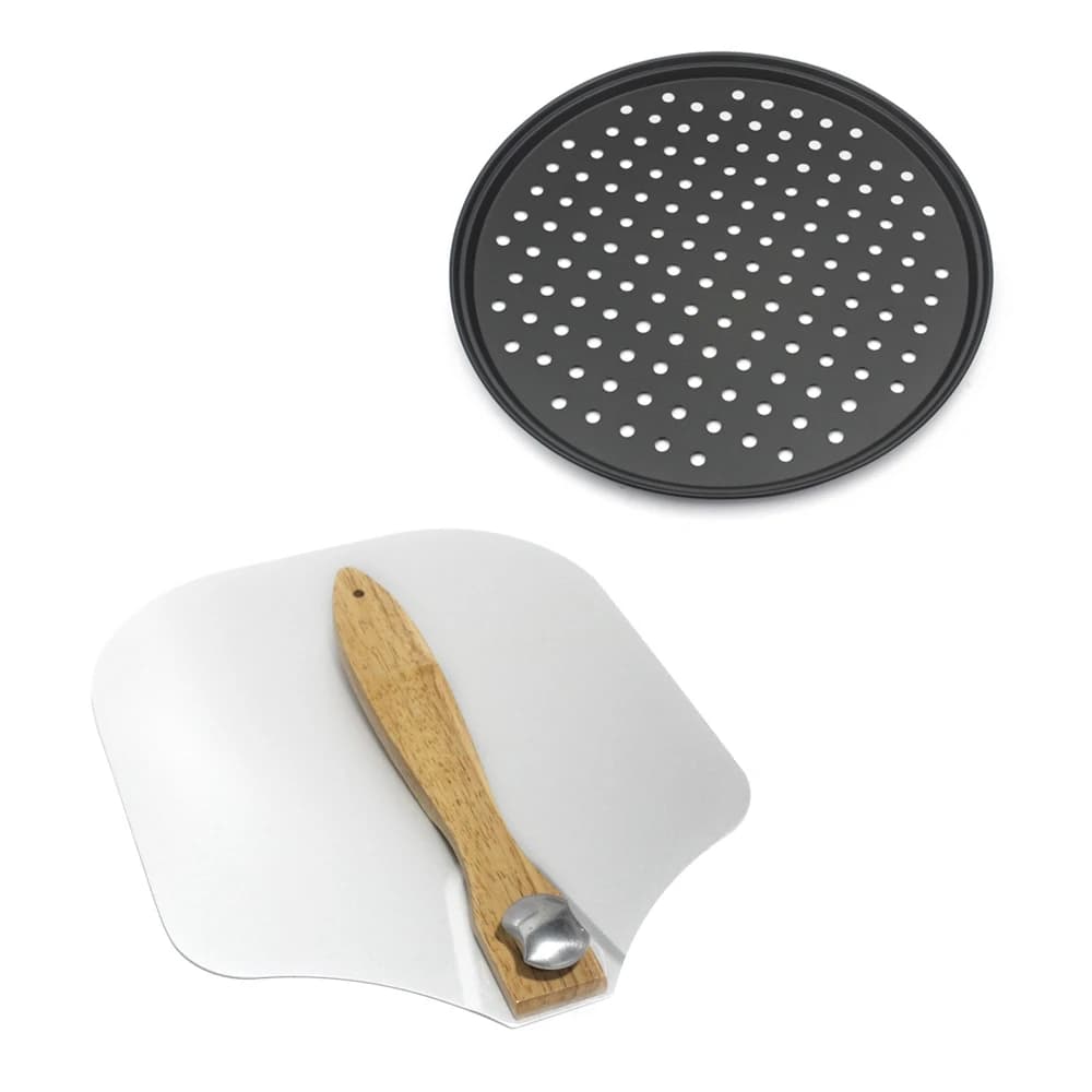 Pala per buccia per pizza personalizzata con acciaio inossidabile e legno per uso in forno con strumenti per pizza e pizza