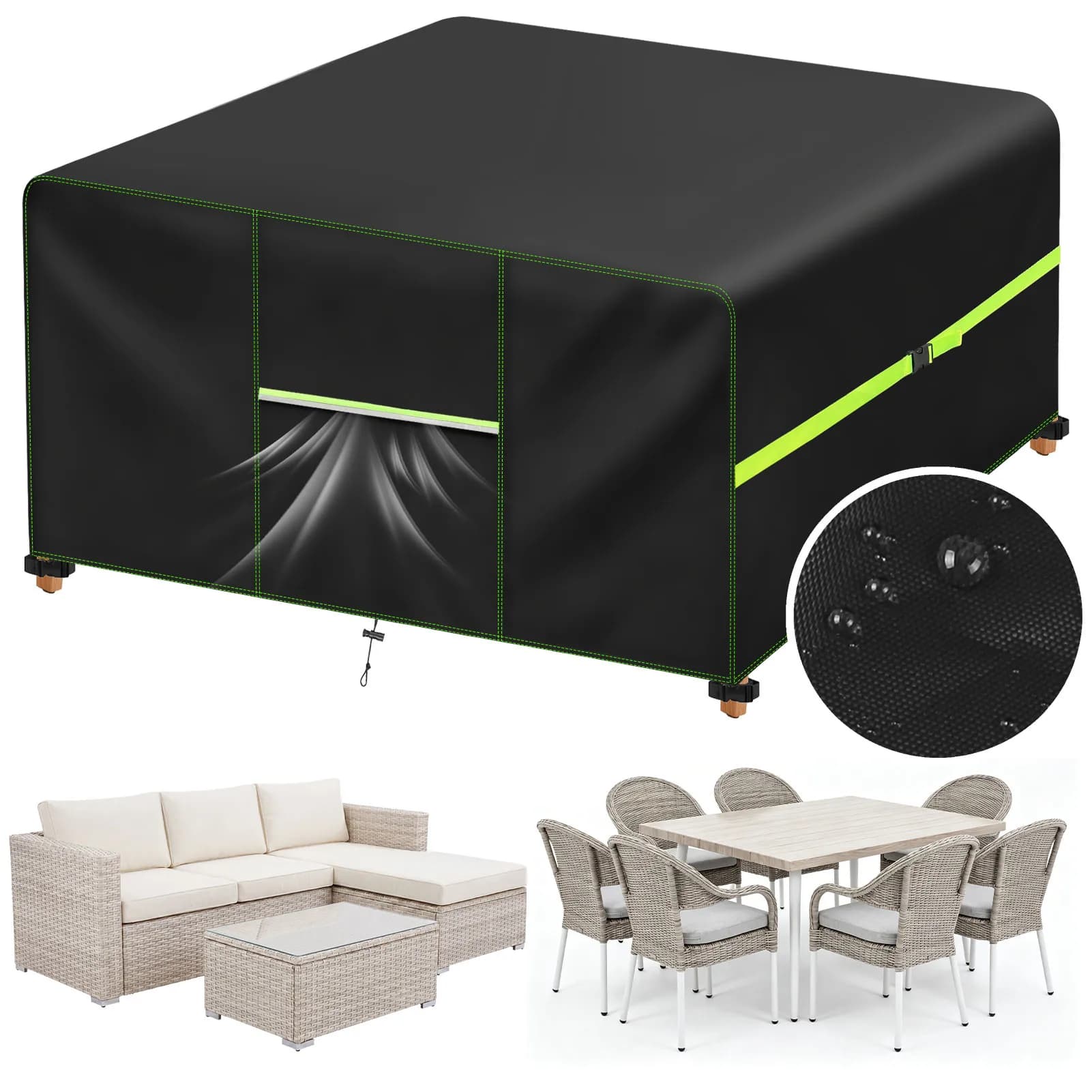 Copertura per Mobili da Giardino con Ventilazione, Impermeabile, per Set di Divani e Tavoli in Rattan, in Oxford 210D Antivento, 125/180/200/242cm