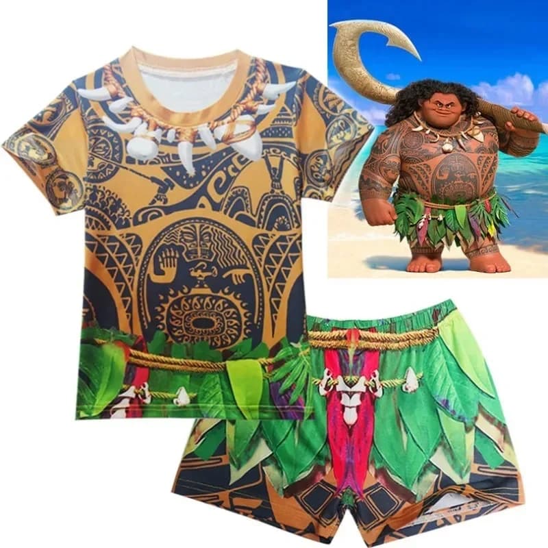 Premium Cosplay Outfit Ocean Swimming Suit Short SleeveCosplay Maui Shirt Shorts Pants Bathing Cap Costume Swimwear Swimsuit