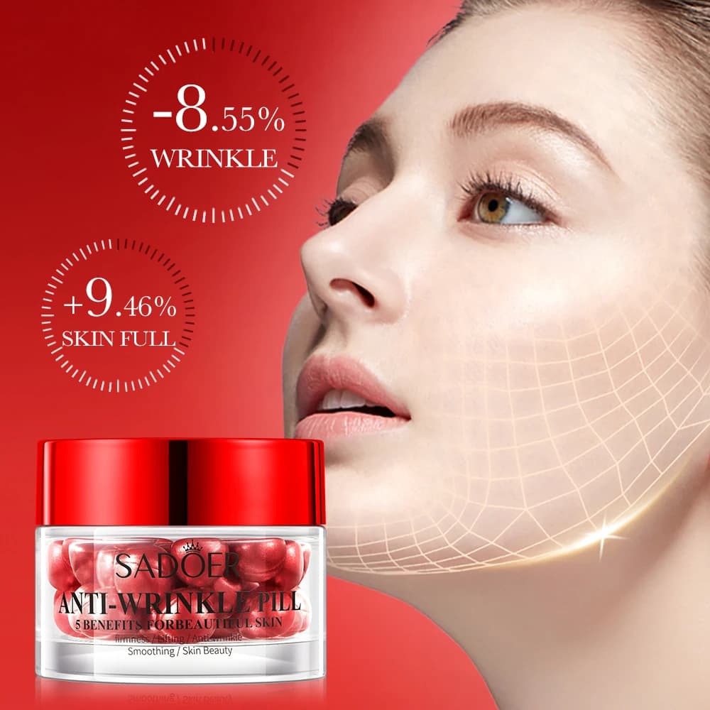 1 scatola di pillole antirughe, olio essenziale antirughe, acido ialuronico, rassodante e liftante, pelle piena ed elastica, collagene idrolizzato, nutrimento puro, liscia e delicata, facile da trasportare