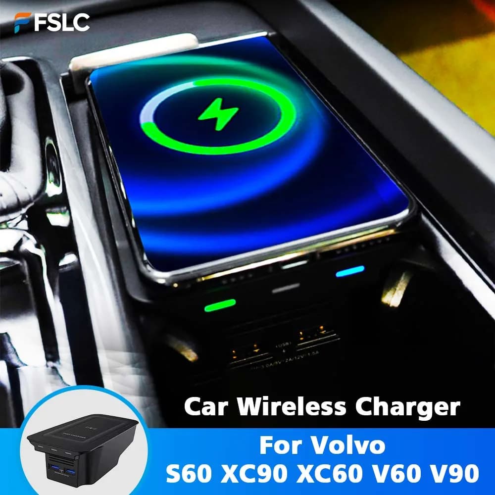 ⭐ Autentico ⭐ Caricabatterie Wireless per Auto 15W Ricarica Rapida per Volvo S60/XC90/XC60/V60/V90 Accessori di Modifica per Telefono