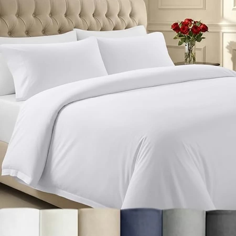 Set Copripiumino Bianco 3 Pezzi - Vincitore Good Hoekee B BeddinAwards 2025, 400 Fili, Raso 100% Cotone, Chiusura a Cerniera