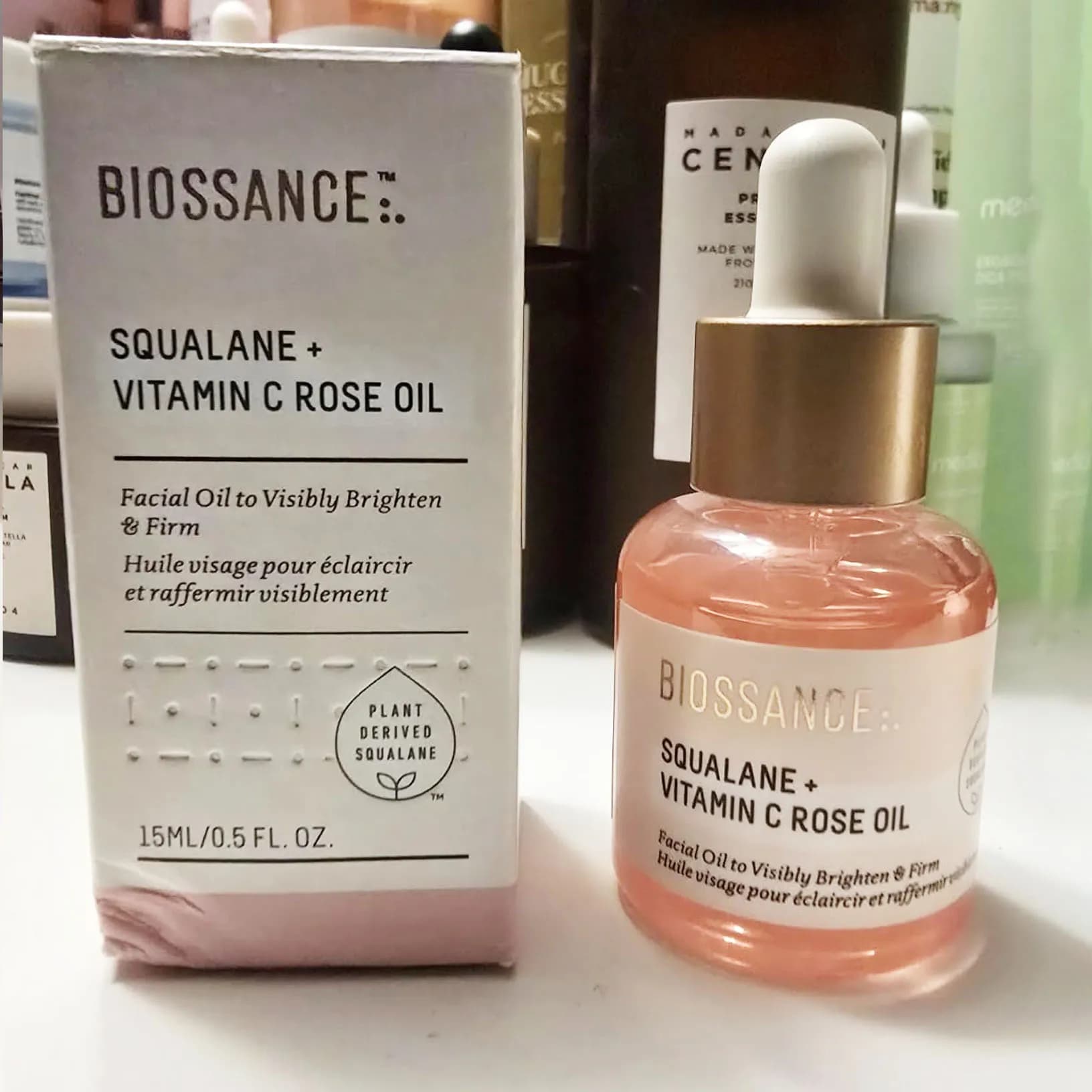 BIOSSANCE Squalane + Vitamina C Olio Viso Avanzato alla Rosa Illuminante, Rassodante, Idratante, Siero Anti-Rughe e Linee Sottili, Vegano, con Rame