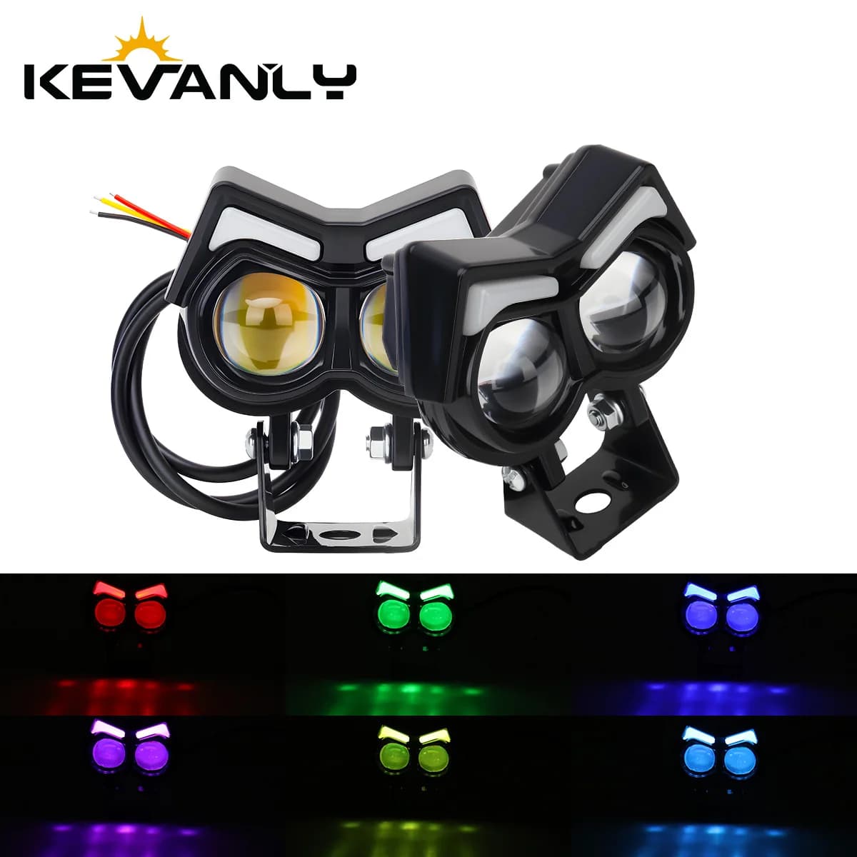1/2 Pezzi Faro a LED per Moto con Doppia Lente Laser, Fendinebbia, Luci di Segnalazione, Lampada Lampeggiante Bianca e Gialla, Apertura RGB