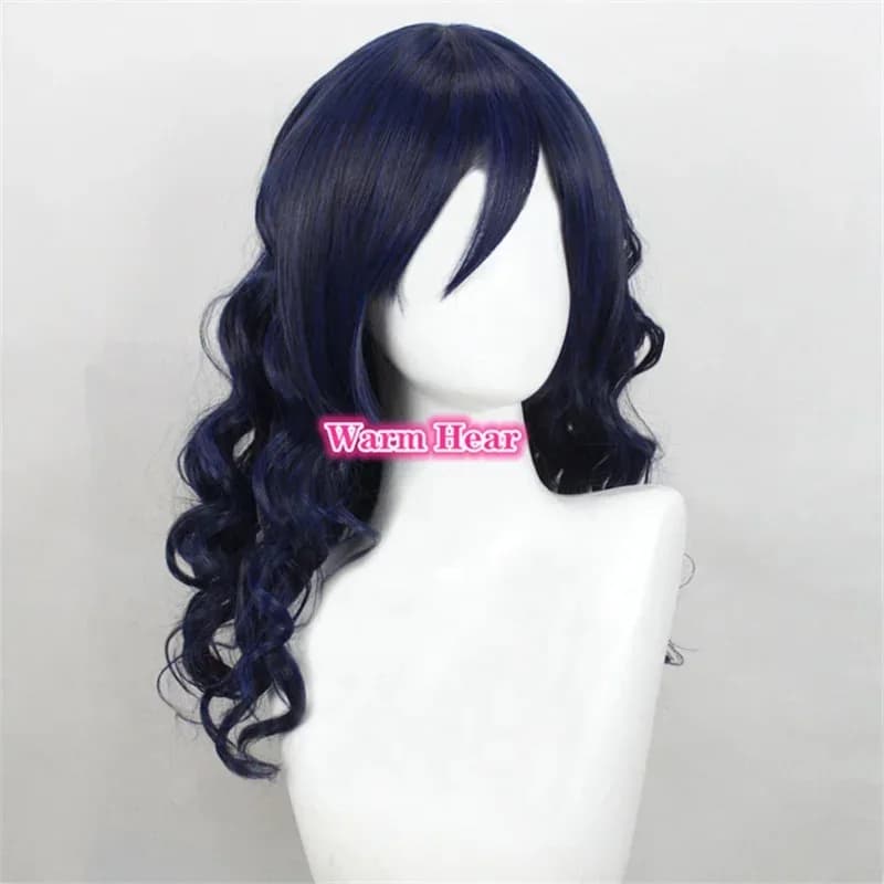 Gioco Yandere Simulator Oka Ruto 40 cm Lungo Blu Nero Ricci Ondulati Cosplay + un berretto per parrucca, 7;k'2.s;9,