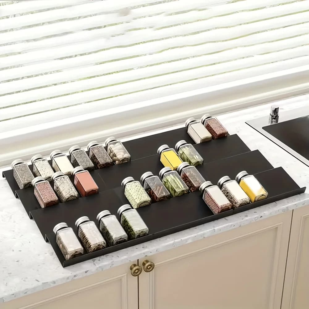 Organizzatore Espandibile per Cassetti delle Spezie, 6 Pezzi, Scaffale Portaoggetti in Plastica Resistente per Cucina, Ufficio, Dispensa