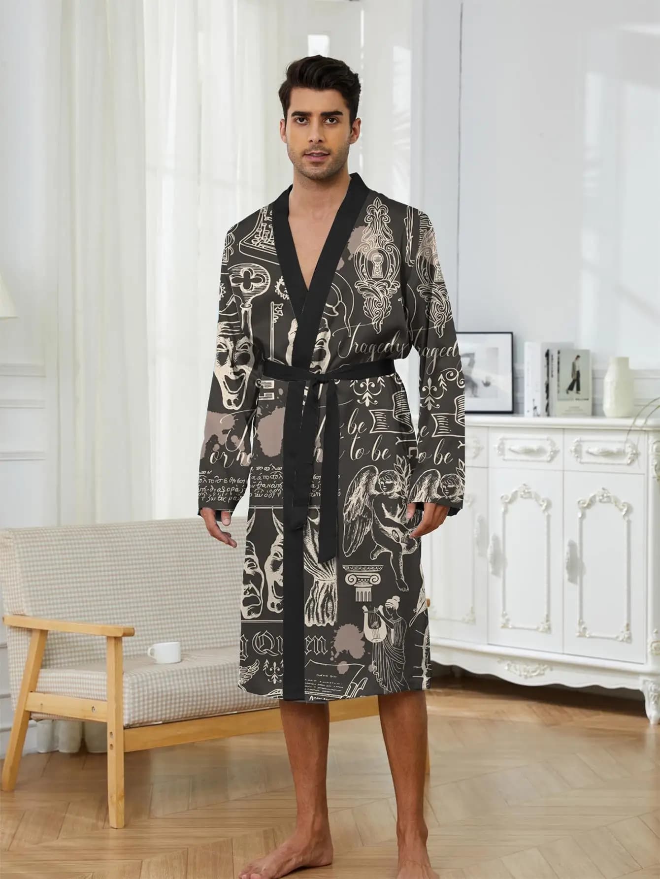 1pcs Men's Robes 2026 Spring/Summer Sleepwear dressing gown Bathrobe men Breathable Graphic 3D Printed Men's bathrobe Robe man