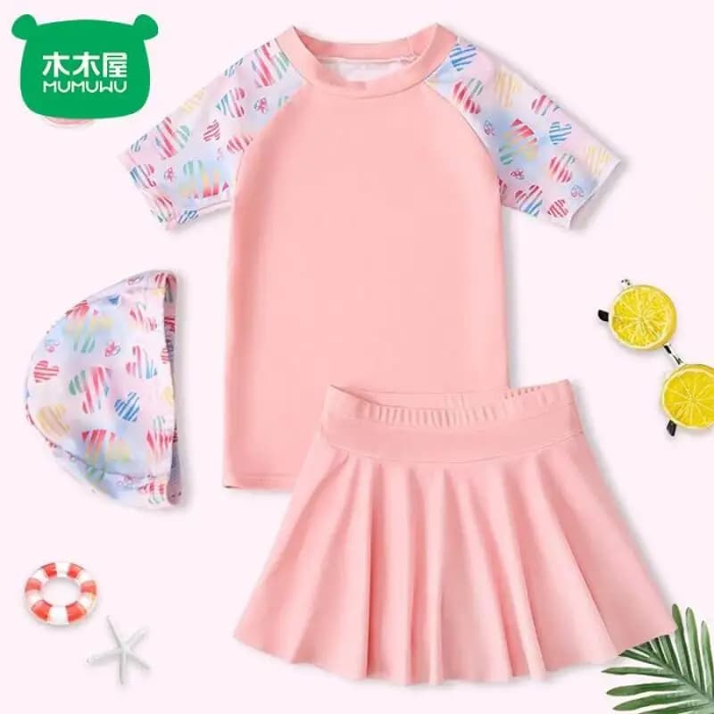 Costume da bagno estivo per bambini, grazioso costume da bagno a maniche corte per ragazze, costume da bagno ad asciugatura rapida, costume da bagno per vacanze al mare per adolescenti, protezione solare