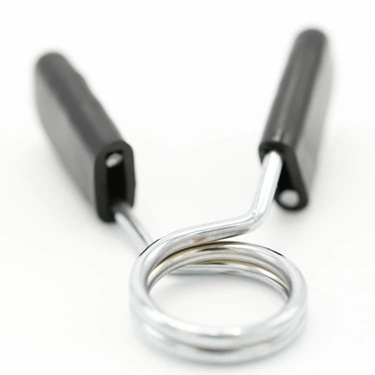 Clamping collars for barbells/ metal spring handle with hand grip with weight bar plate with plastic handle