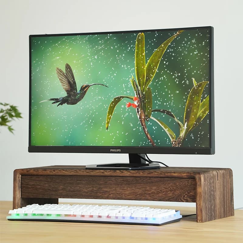 Support for solid wood monitor with drawer Table notebook support Multifunction display organizer Ergonomic storage solution