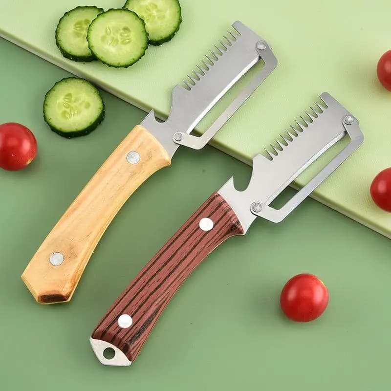 3-in-1 Serrated Peeling Knife Premium Vegetable Peeler With Scallion Shredder And Bottle Opener Kitchen Tool