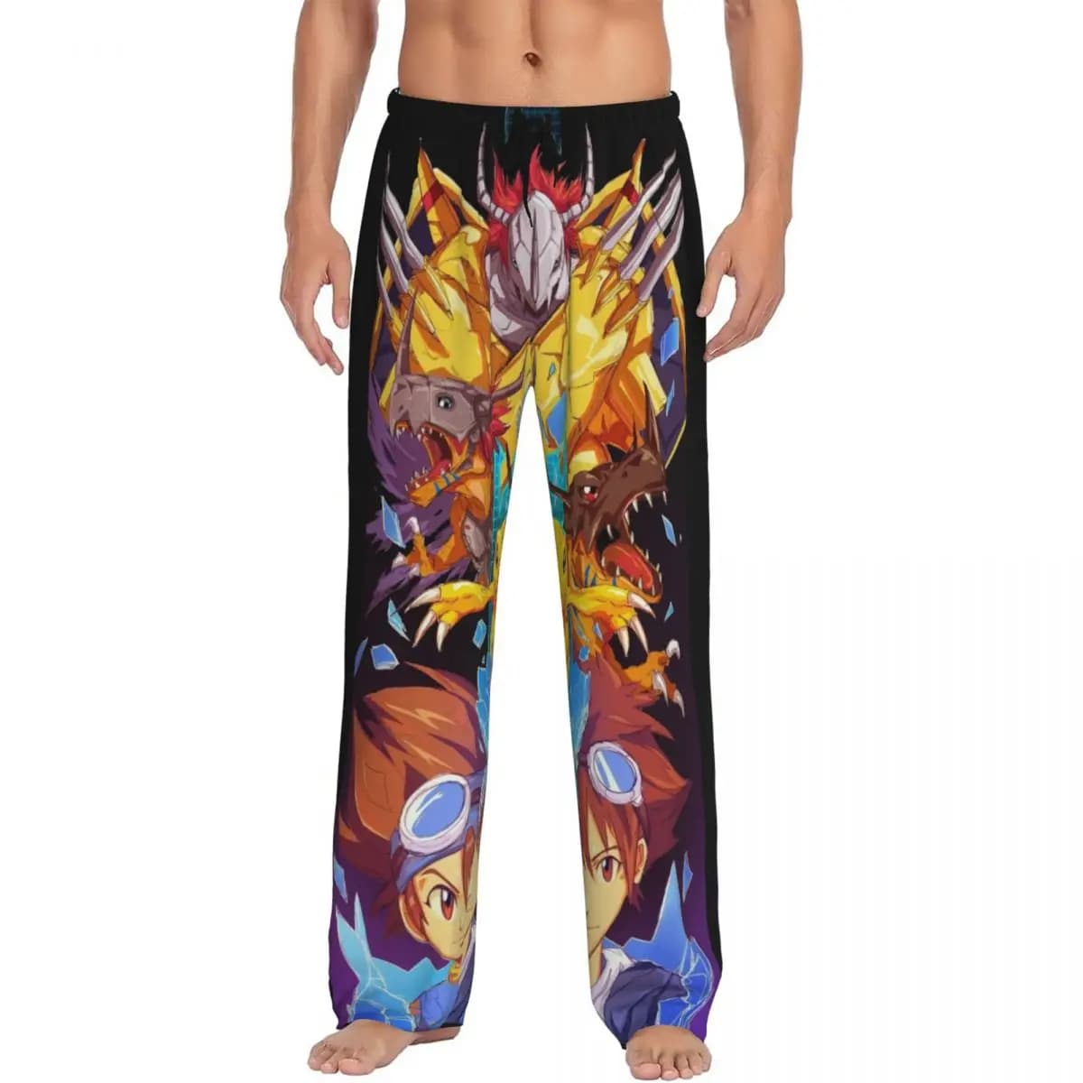 Custom Digimons Character Agumon Anime Pajama Pants Men Sleepwear Lounge Sleep Bottoms Stretch with Pockets