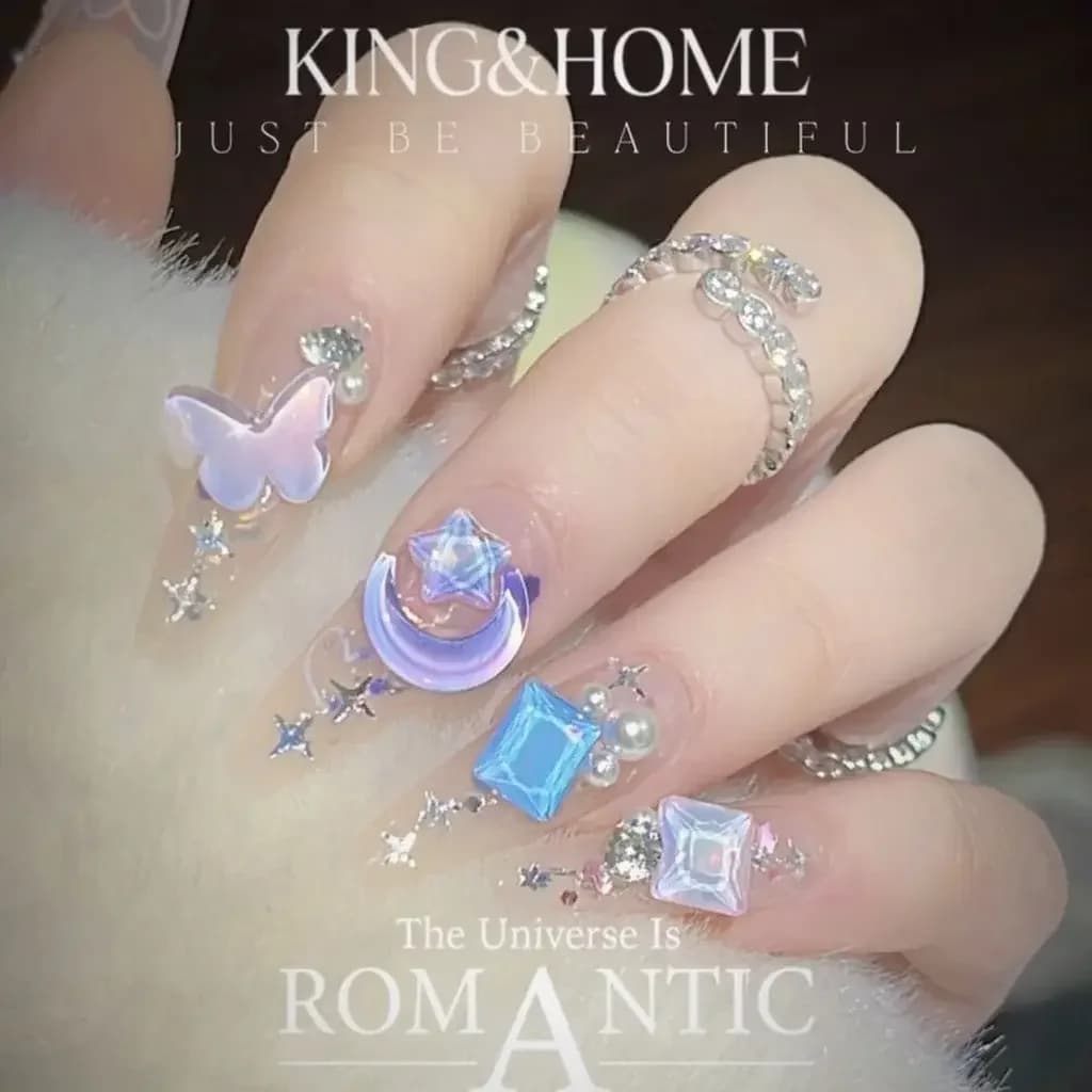 Fashion Fairy Nail Art Luminous Star and Moon Nail Art Beautiful Nail Art Patches Handmade Wearable Removable Gift for Girls