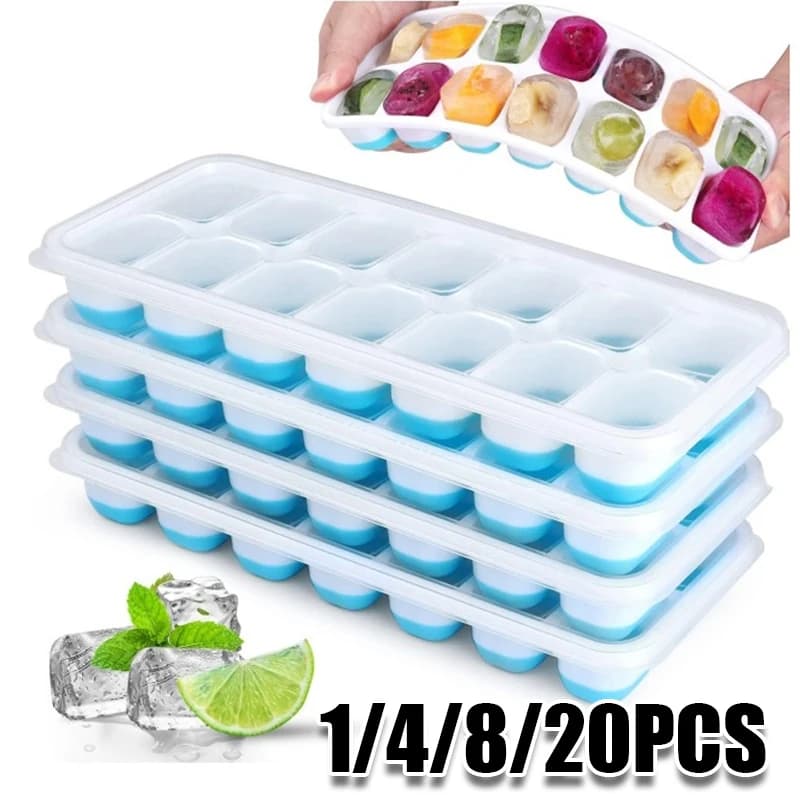 Stampo per Cubetti di Ghiaccio in Silicone Facile da Sgusciare, 14 Cubetti con Coperchio, Riutilizzabile per Whisky e Cocktail, Contenitore per Congelatore
