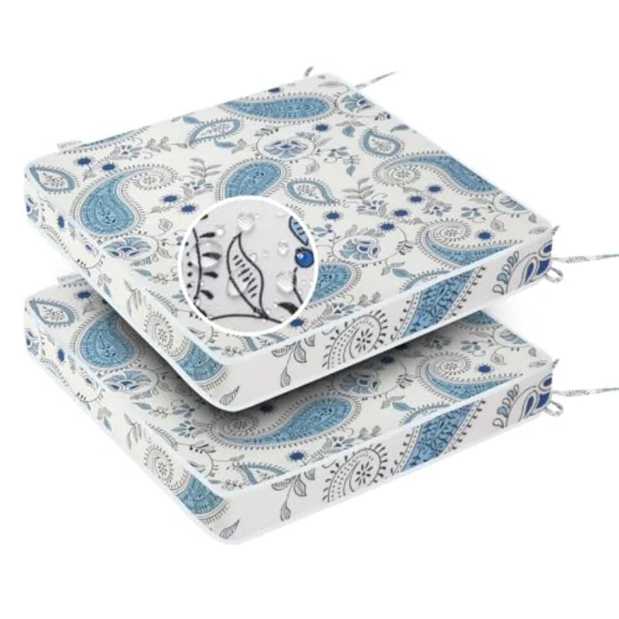 Cuscini per sedie da patio impermeabili 18''x18'' con lacci, cuscino quadrato per sedia da esterno per set di mobili da giardino