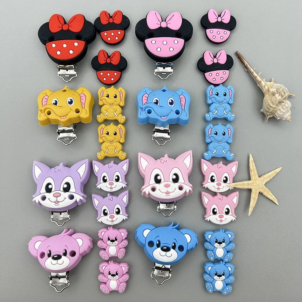 3PC Clip in silicone Perline Staffa Vari per bambino Ciuccio Porta catena Accessori Cura Massaggiagengive Capezzolo fai da te BPA gratuito Regali per bambini