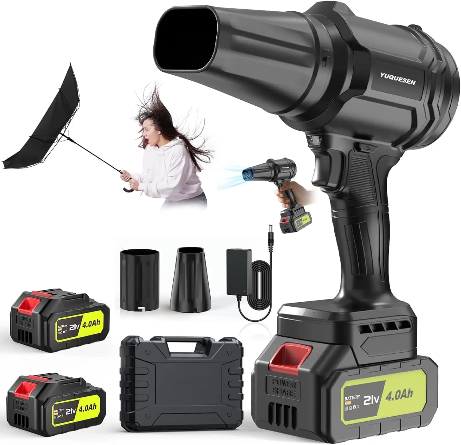 Soffiatore per foglie senza fili, 980.000 giri/min con 2 batterie e caricabatterie, leggero per la pulizia del patio e del prato