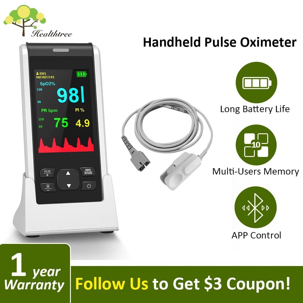 handheld Oxymeter HealthTree Control APP Bluetooth Oxygen Adult Cardiofrequentimeter Medical Multi-users with Memory
