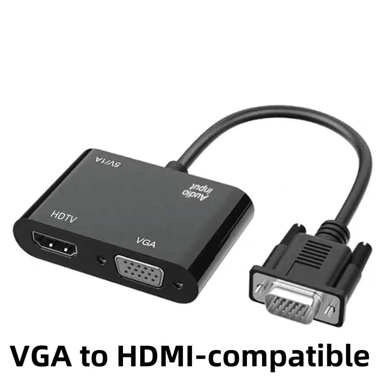 VGA compatible display adapter (Host) to VGA/HDMI with 3.5 mm audio USB power cable 1080P converter for portable desktop PC monitor
