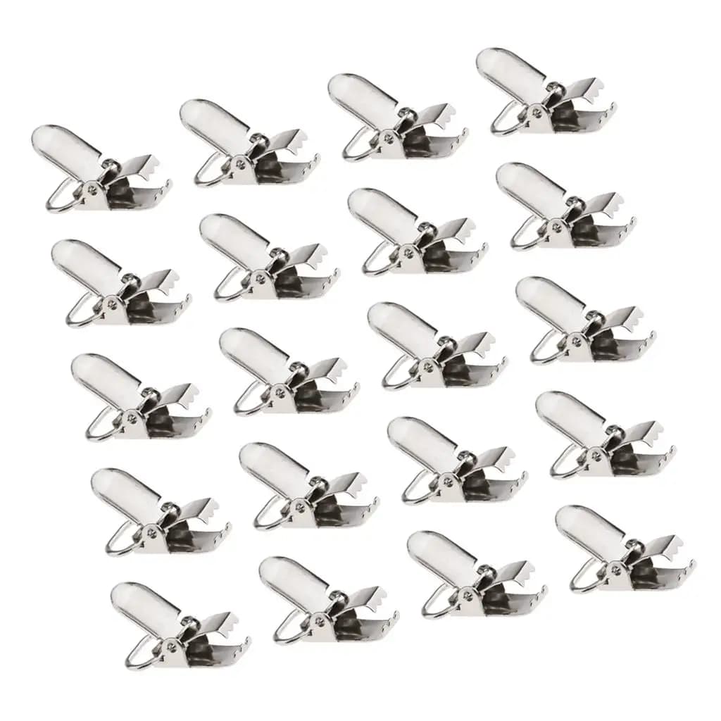 20 Pz/lotto Metallo Bambino Ciuccio Reggicalze Pinze Tessitura Dummy Strap Holder Ganci Artigianali Strumento di Cucito Artigianale 28x10mm Argento