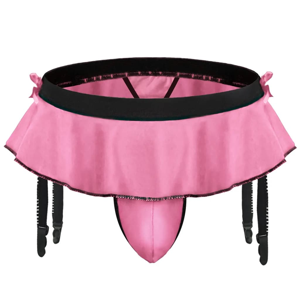 Jockstrap Skirt for Men Sexy G-String Garter Belt Pouch Underwear Crossdressing Sissy Low Rise T-Back Thong Gays Erotic Lingerie