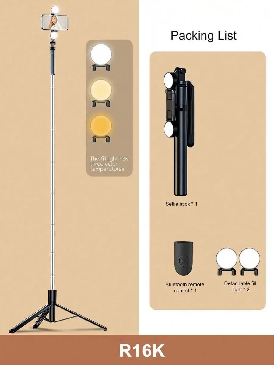 170cm Bluetooth Remote Selfie Stick With Fill Light Tripod For Video Shooting Live Streaming